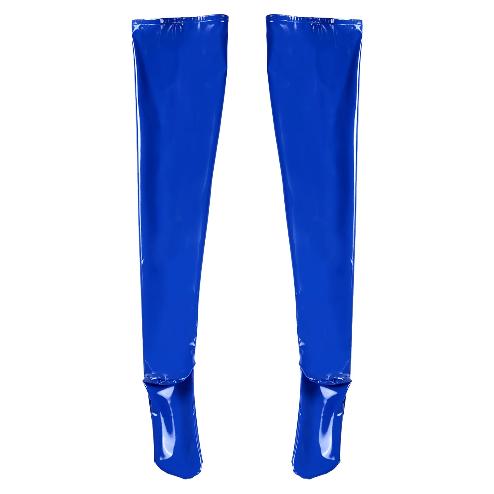 1 Pair Stocking for Womens Wet Look PU Leather Footed Thigh High Over Knee Socks for Cosplay Party Club Stage Show