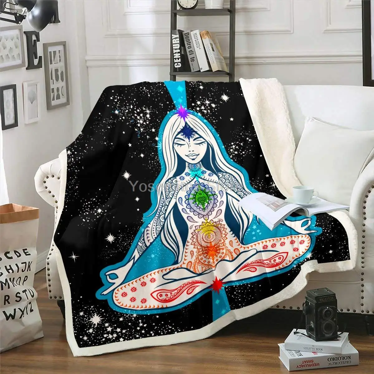 

Флисовое одеяло замок, феи, статуя Будды, шерпа, звездное небо, Йога, чакра