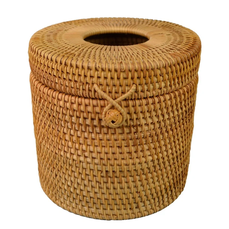 

Round Rattan Tissue Box Vine Roll Holder Toilet Paper Cover Dispenser For Barthroom,Home,Hotel And Office