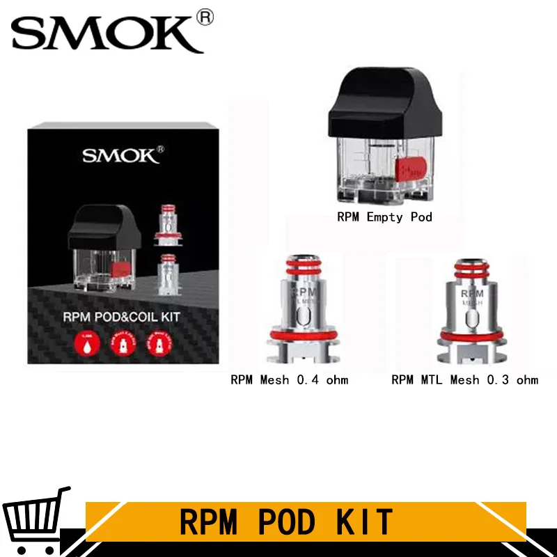 Оригинальный SMOK RPM Pod kit 4 3 мл бак 0.3ohm MTL Mesh катушка и 0.4ohm для RPM40 Vape kit|Атомайзеры