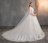 2021 chinese wedding dress with long cap lace wedding gown with long train embroidery princess plus szie bridal dress