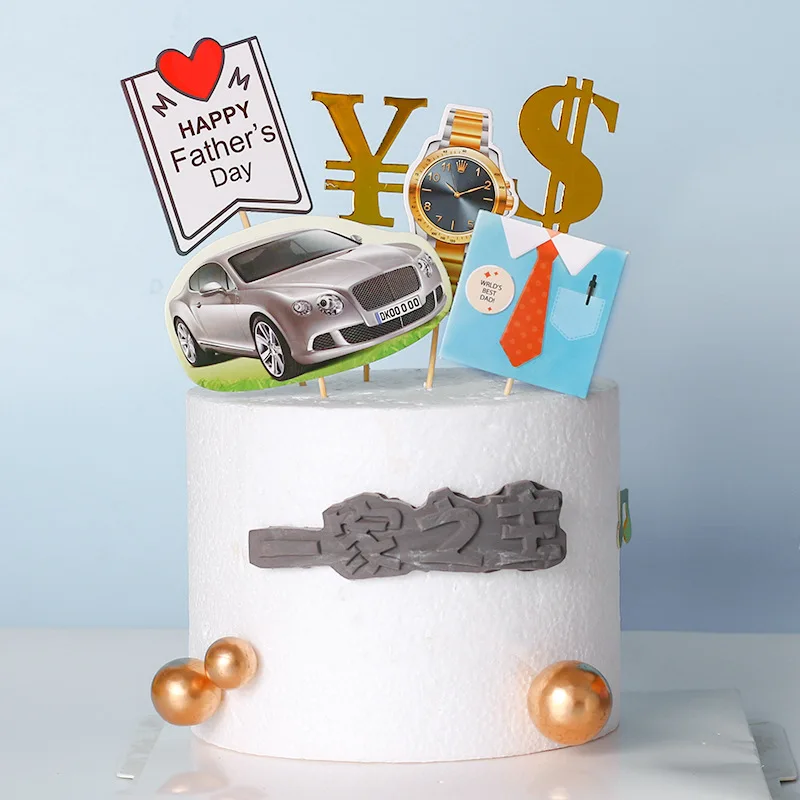 Father's Day Sports car Cake Topper Money Wristwatch DIY Birthday cake Toppers Boys Men Happy Party Dessert Decor Flags | Дом и сад
