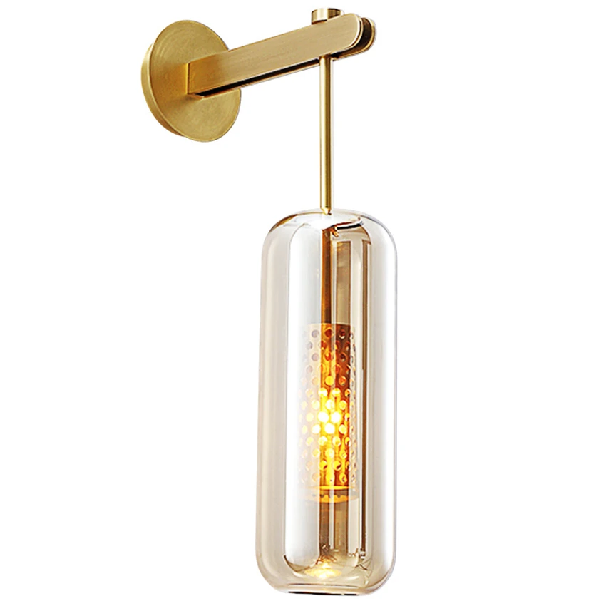 

Nordic Luxury Bracket Long Glass Wall Lamps Living Room Copper Modern Stairway Bedroom Hotel Wall Sconces Lights deco Lighting