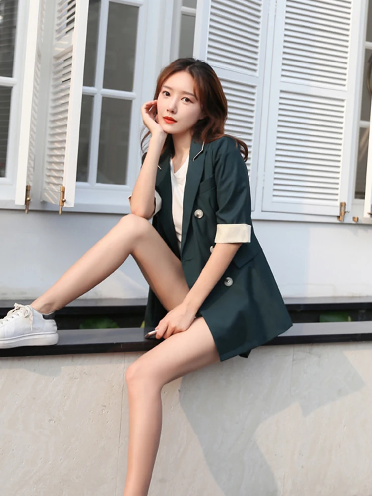 Модный женский деловой костюм со штанами с тонкими шортами Женский комплект