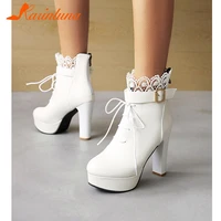 karinluna fashion new female cross tied platform solid boots square heels round toe zipper ankle boots women sexy shoes woman