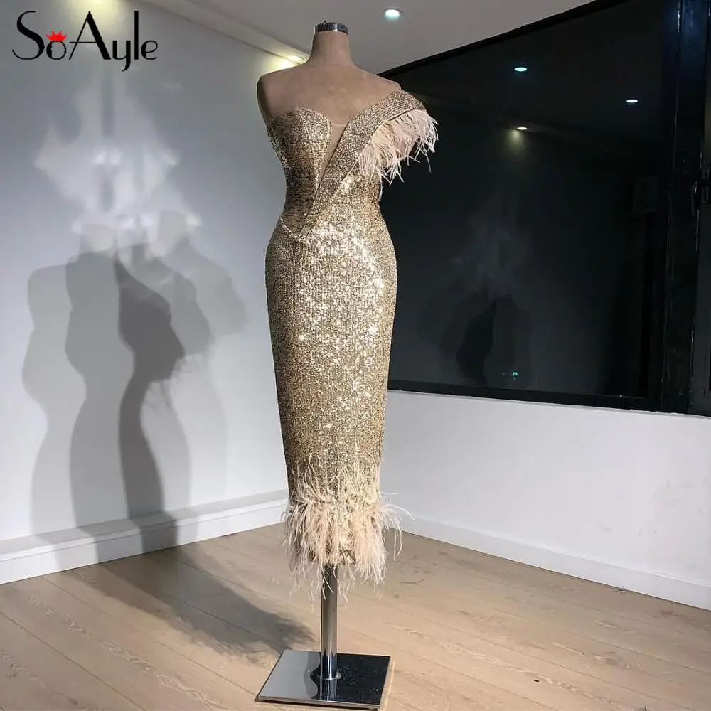 SoAyle арабские вечерние платья с блестками на одно плечо женское платье длиной