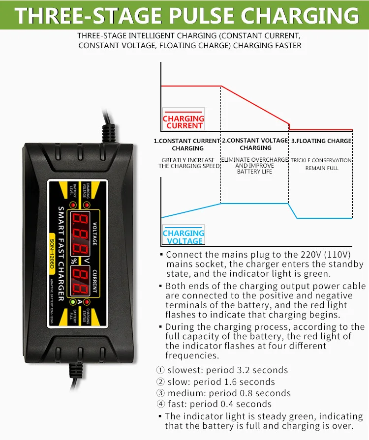 Полностью автоматическое зарядное устройство 12 в 10 А 6 для автомобильного