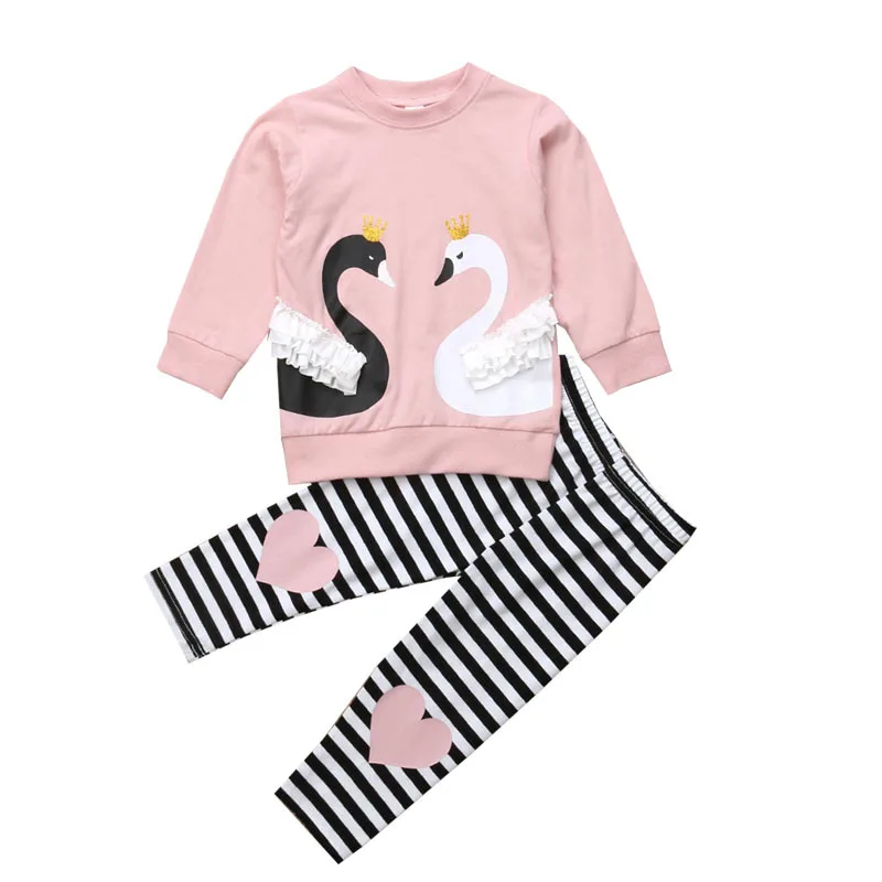 2020 г. Комплект одежды для маленьких девочек костюм с принтом лебедя футболка