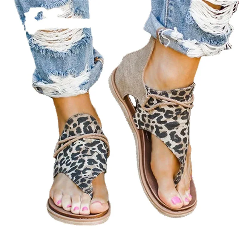 

Summer Women Sandals Flats Zippers Flip Flops Ladies Casual women Shoes Leopard Open Toe Solid Beach Flats Women's Sandals