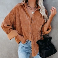 ribbed long sleeve corduroy womens shirt loose solid single breasted pocket female shirts 2021 new spring fashion lady top