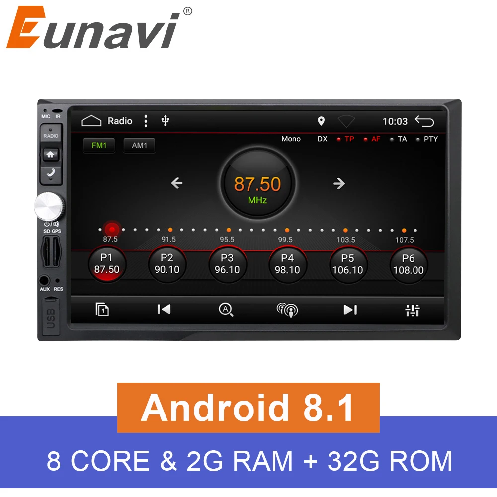 Eunavi Универсальный 2 din Android 8 1 Автомобильный плеер gps + Wifi Bluetooth радио Восьмиядерный