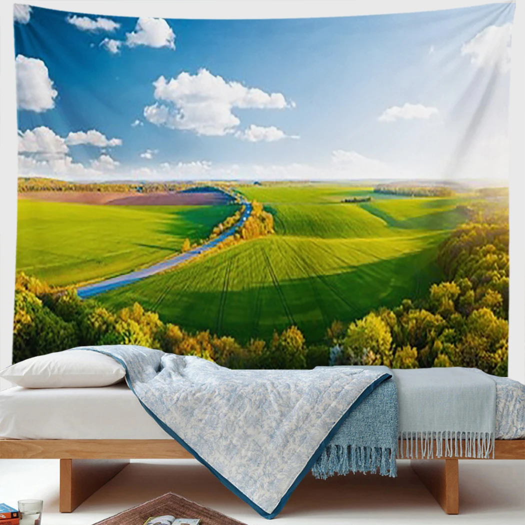

Natural Landscape Tapestry spring sunshine grassland pine trees Modern Art Wall Hanging Boho Home Decor Picnic Mat Carpet