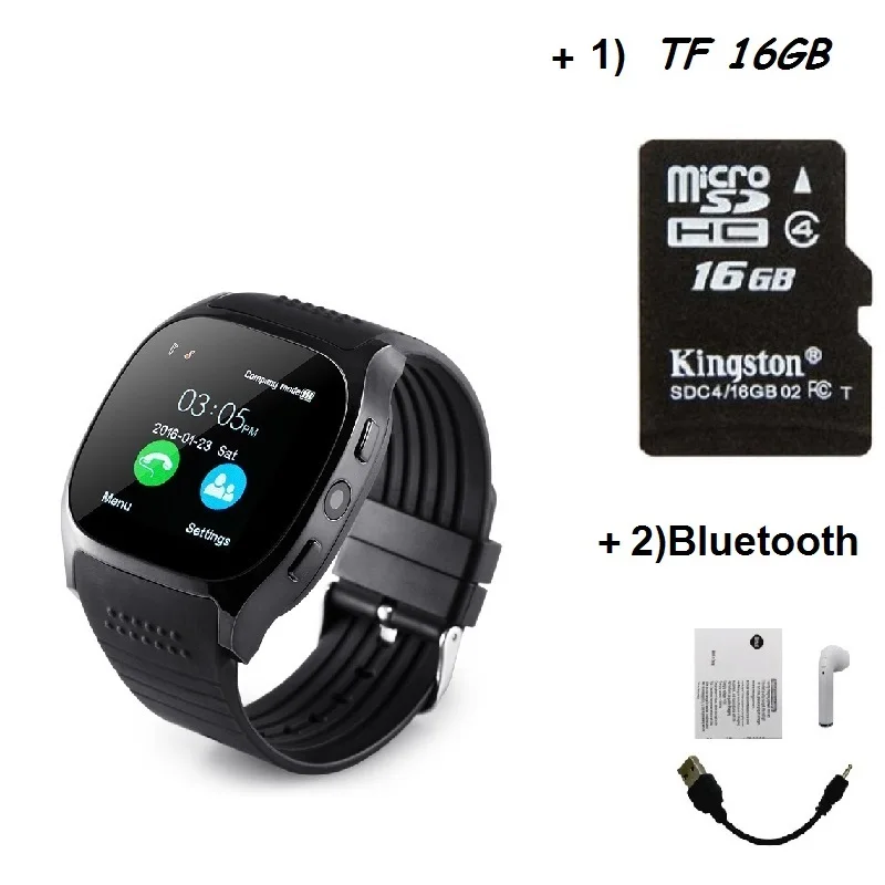 Black TF add BT Stepfly T8 Bluetooth Смарт часы с камерой Facebook Whatsapp поддержка SIM TF карты вызова Smartwatch для телефона Android PK DZ09 Q18 - Цвет: Black TF add BT
