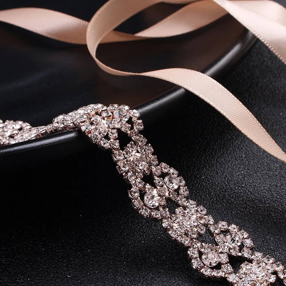 Свадебный пояс JLZXSY с кристаллами из розового золота для невесты свадебного