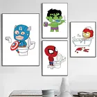 Настенная картина с изображением супергероев из мультфильмов Marvel, рисунок на холсте, Постер Человека-паука, Халка, для детской комнаты, гостиной, домашний декор, фреска