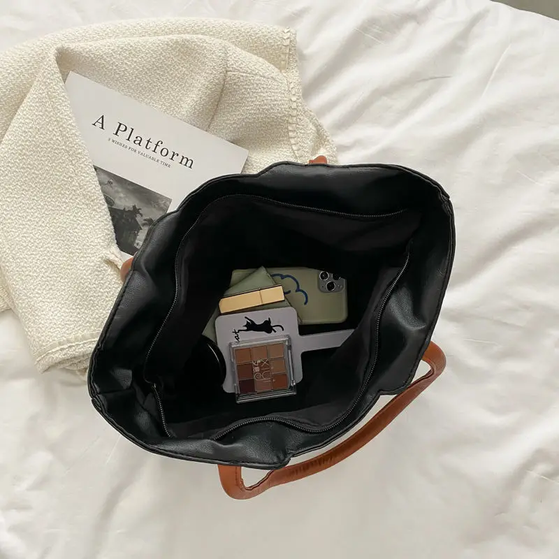 leather shoulder bags for women office handbags large black white tote bag with zipper 2022 new womens shoulder strap handbag free global shipping