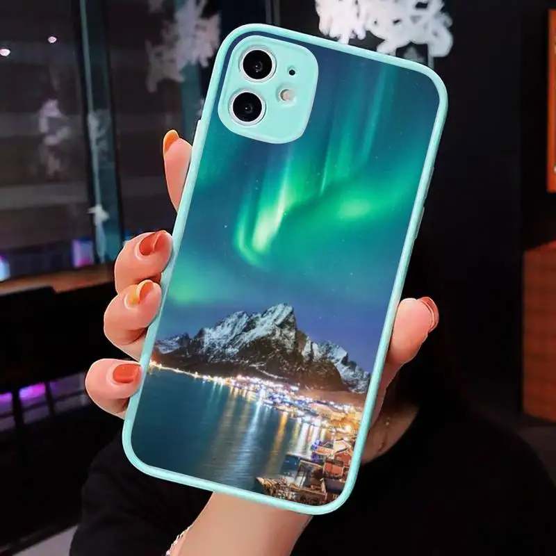 

aurora Phone Case For iPhone 12 11 Mini Pro XR XS Max 7 8 Plus X Matte transparent blue Back Cover