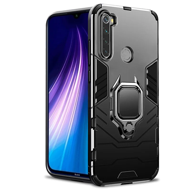 Xiaomi Redmi Note 8T чехол для Xiaomi Redmi Note 8 чехол противоударный чехол Полная защита чехол для телефона для Redmi Note 8 чехол бампер - Цвет: Black -Finger Ring 1