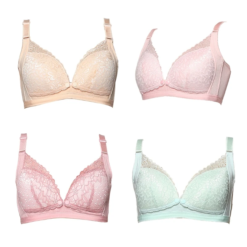

Women's Cotton Wirefree Soft Maternity Nursing Bra with Lace Trim Maternity Nurs 090A