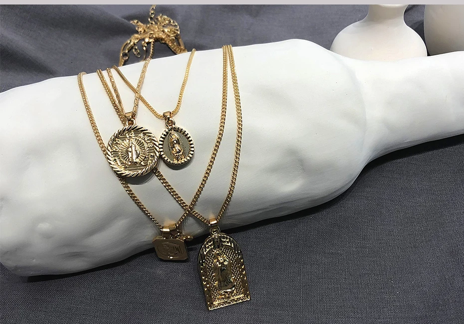 SHIXIN Boho, 4 шт., разделяемая длинная многослойная цепочка, колье, ожерелье для женщин, крест, Бог, Дева Мэри, модное ювелирное изделие для женщин