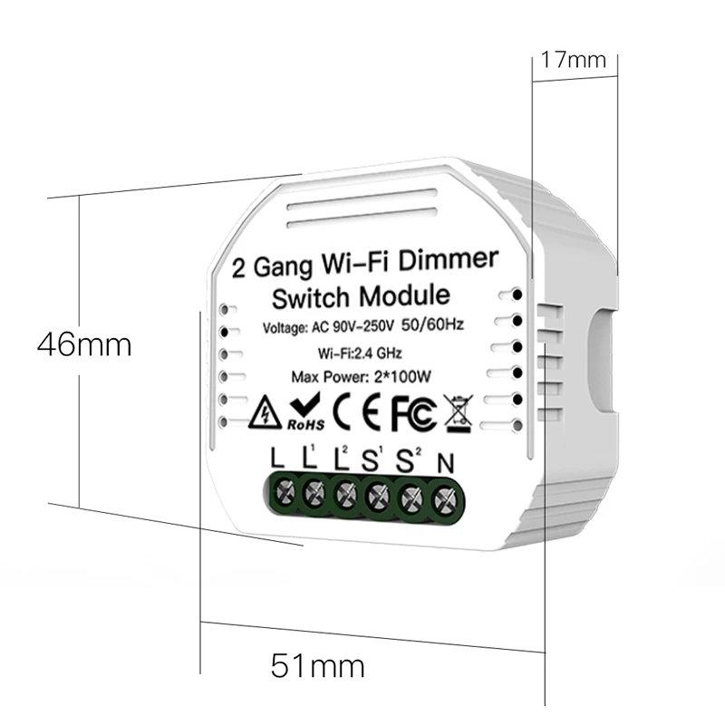 ASEER 2 Gang DIY WiFi Smart Way светильник LED диммер модуль переключатель Life/Tuya приложение