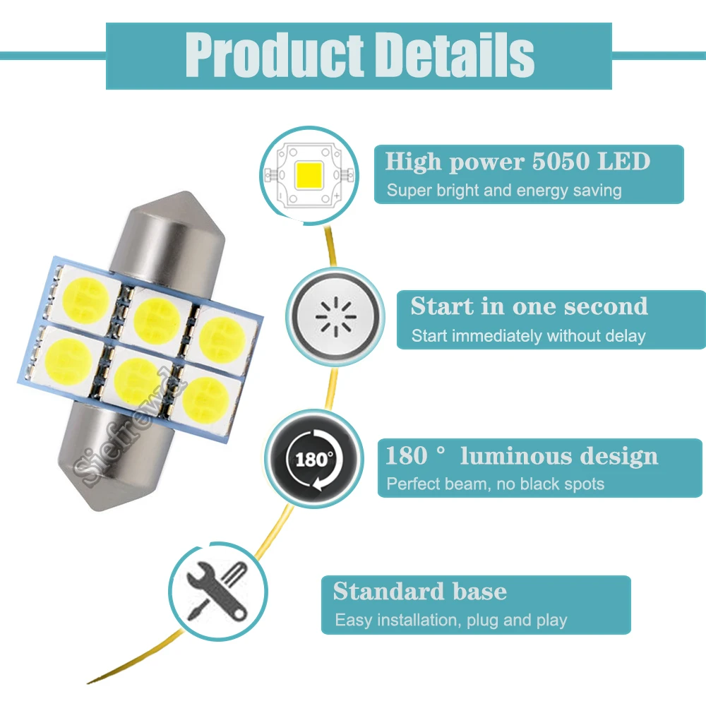 Светодиодная лампа 4 шт 28 мм T6 31 SMD 5050 для автомобиля зеркальный предохранитель