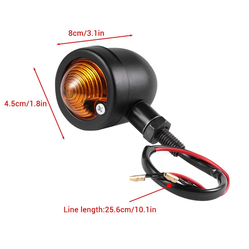 

2PCS Vintage Motorcycle Turn Signal Light Black Silver Metal Tail Stop light Indicator Lamp Retro Moto Amber Blinker Light 12V