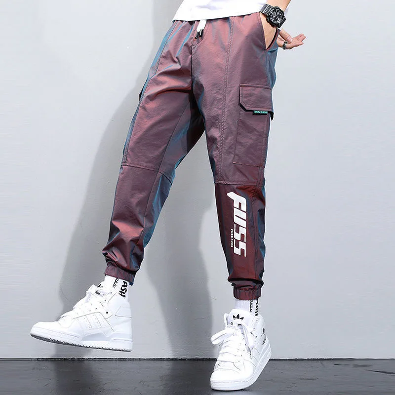 

Men Hip Hop Pants Streetwear Fashion Casual Pants Fluorescent Reflective Harem Pants Khaki Joggers Skinny Outdoor Cargo Pants