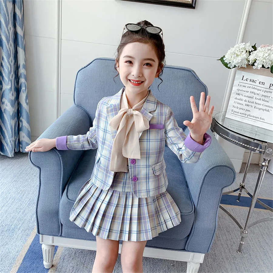 Униформа для девочек плиссированная юбка с завышенной талией в клетку | Детская