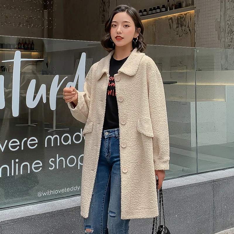Новый 2019 Зима женская Пальто из Искусственного Ягненка Шерсть Длинные Корейские