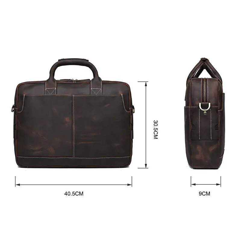 Men's Business Briefcase Male Genuine Leather Handbag for Men Crazy Horse Leather Laptop Shoulder Messenger Bag Crossbody Bag
