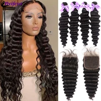 peruvian loose deep bundles with hd 5x5 closure 100 remy human hair bundles with frontal transparent lace frontal with bundles