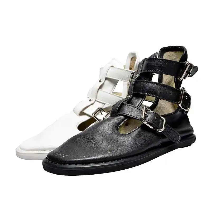 

Lenkisen brand full grain leather low heels round toe high fashion streetwear soft leather buckle straps women ankle boots L88