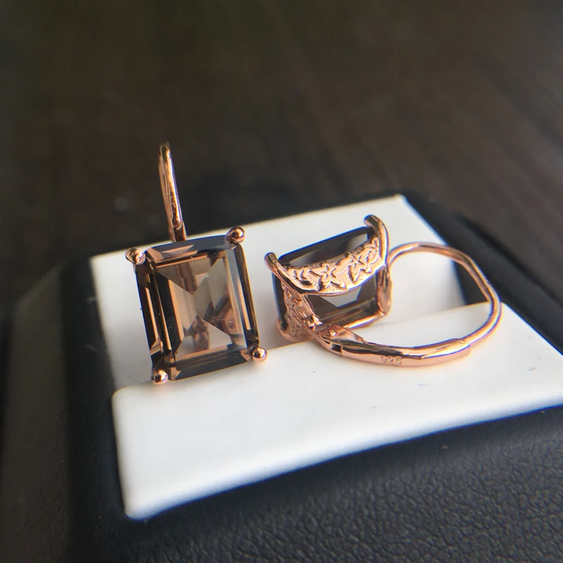 Женские серьги из серебра 925 пробы с дымчатым кварцем 8 карат 9 х11