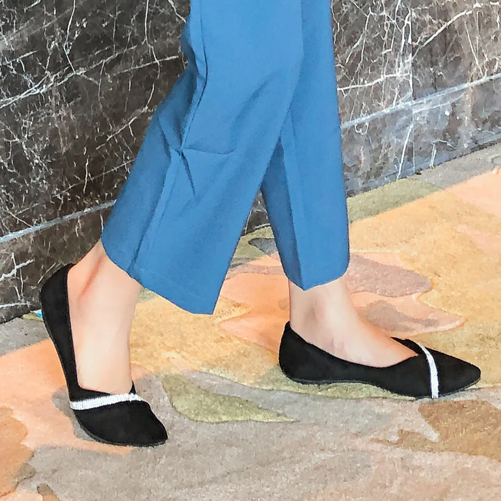 2020 New Spring Pointed Shoes Women Rhinestone Lady Casual Suede Loafers Flat Ballerina Elegant | Обувь