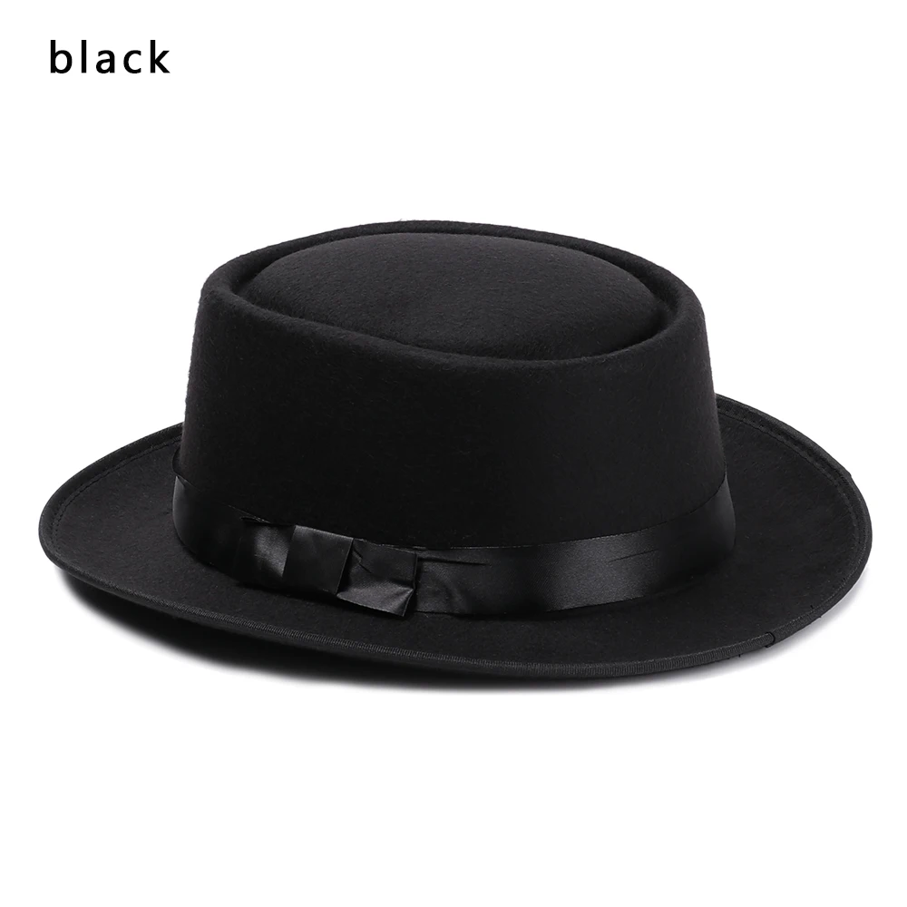 black 1 шт., осенне-зимняя винтажная фетровая шляпа, шерстяная джазовая Кепка с широкими полями, ковбойская шляпа, Панама для женщин и мужчин, аксессуары для танцевальной вечеринки - Цвет: black