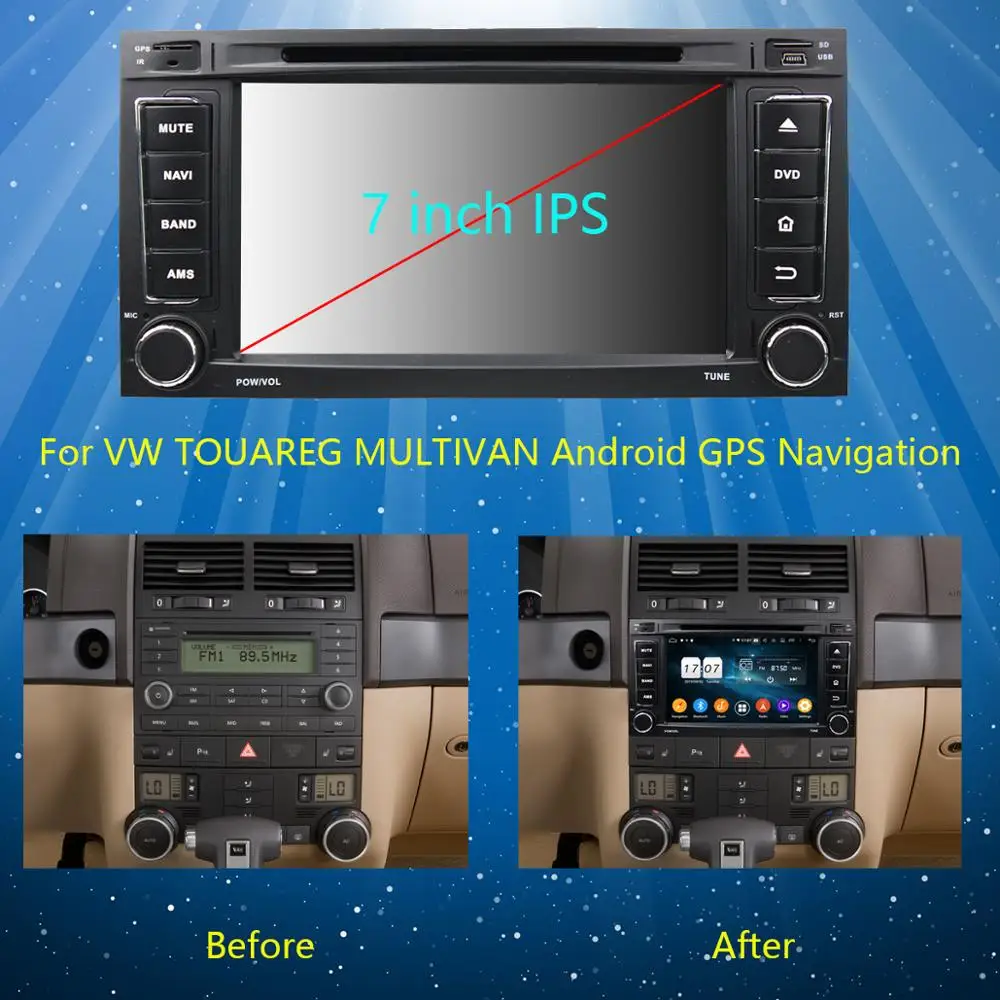 Автомобильный DVD плеер 7 дюймовый IPS экран 8 ядер 4 Гб + 64 ГБ Android 9 0 для Volkswagen Touareg T5