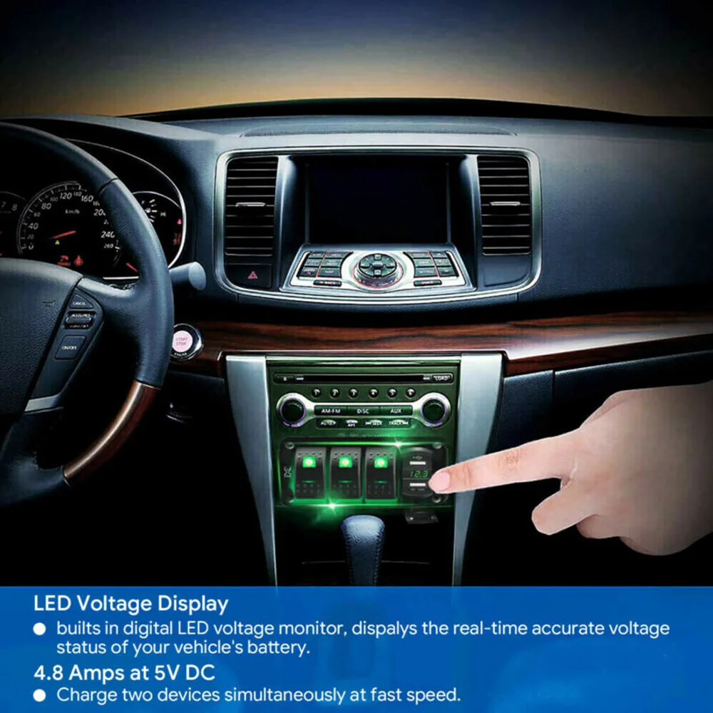 

4 Gang Toggle Rocker Switch Panel USB Car Boat Marine RV Truck Green LED 12V-24V Night Glow Waterproof Enclosed Rocker Switch
