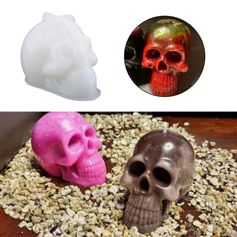 

Skull Epoxy Resin Mold DIY Crafts Soap Plaster Casting Tool Halloween Candle Silicone Mould