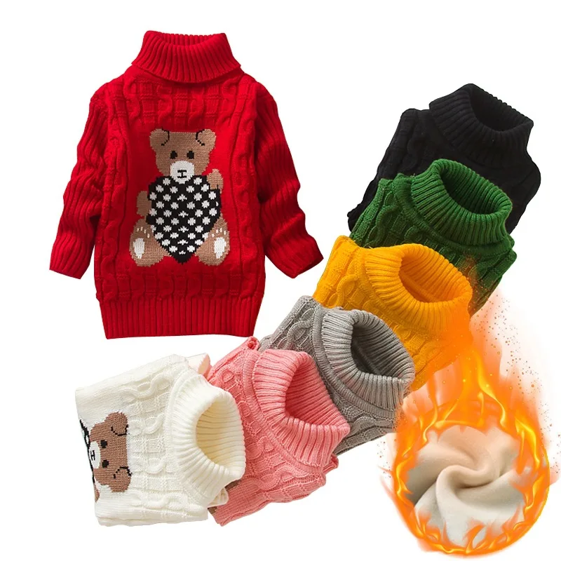 

2021 Baby Girl Boy Sweaters Autumn Winter Children Cartoon Jumper Knitted Pullover Turtleneck Warm Outerwear Kid Casual Clothing