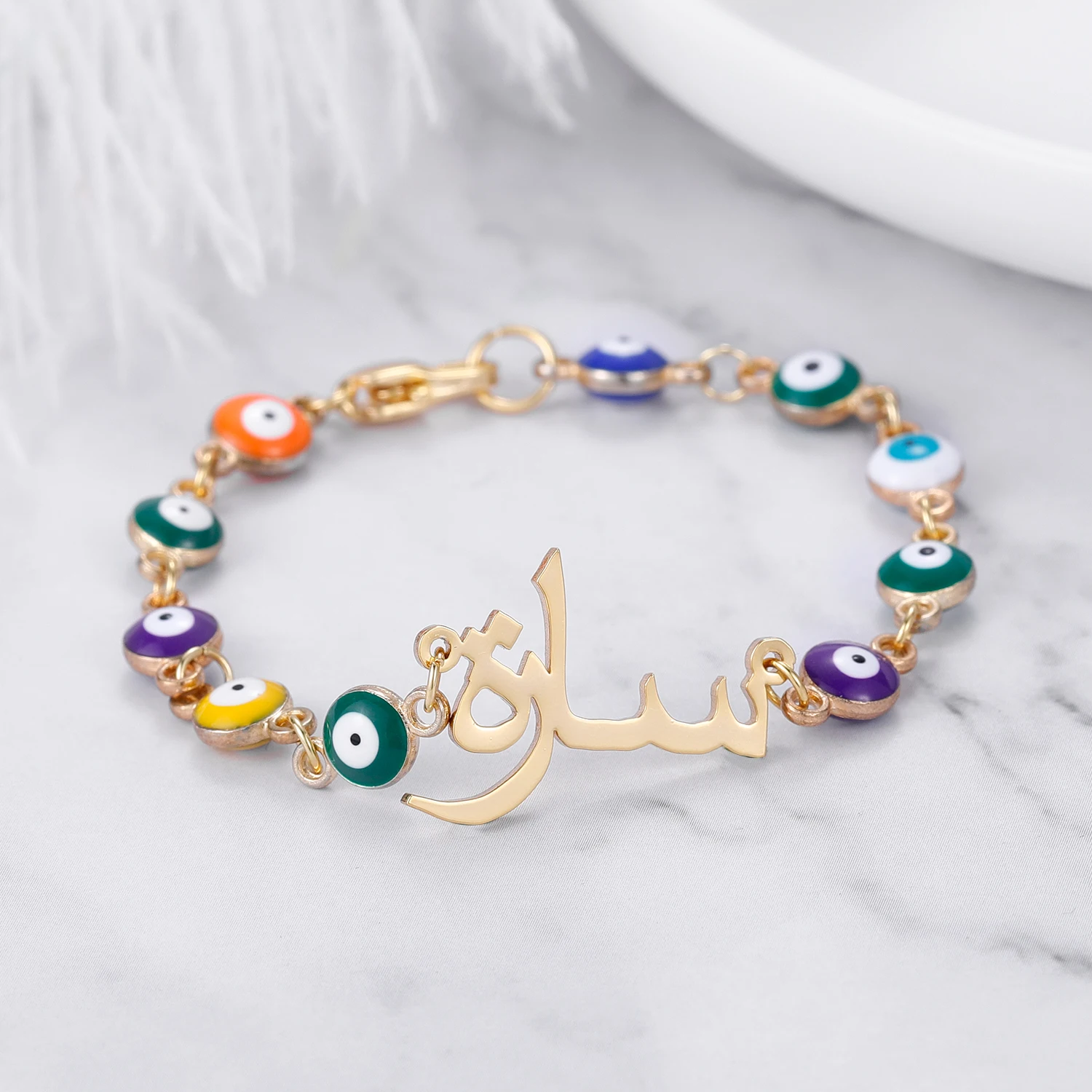 Custom Arabic name Evil Eye Bracelet Personalized Letter Gold Bangle Charm Bracelets For Women Girls Jewelry Party Gifts