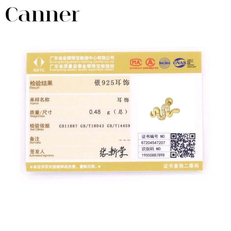 

Canner 1pcs Pendientes Plata 925 Earings For Women Ear Stud Snake Moon Star Crystal CZ Earings Helix Cartilage Piercing Arete W5