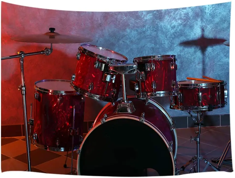 Джазовая музыкальная тема рок-н-ролла музыкальный инструмент Крутой барабан на темной сцене для концерта настенное искусство для домашнего декора.