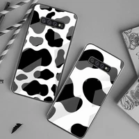 dabieshu cow print black white soft rubber phone cover tempered glass for samsung s20 plus s7 s8 s9 s10 plus note 8 9 10 plus