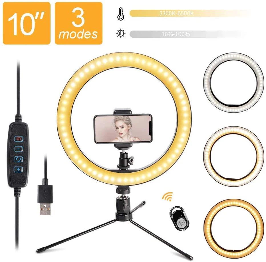 10 2 &quotНастольный держатель для селфи кольцо светильник с штатив Трипод и