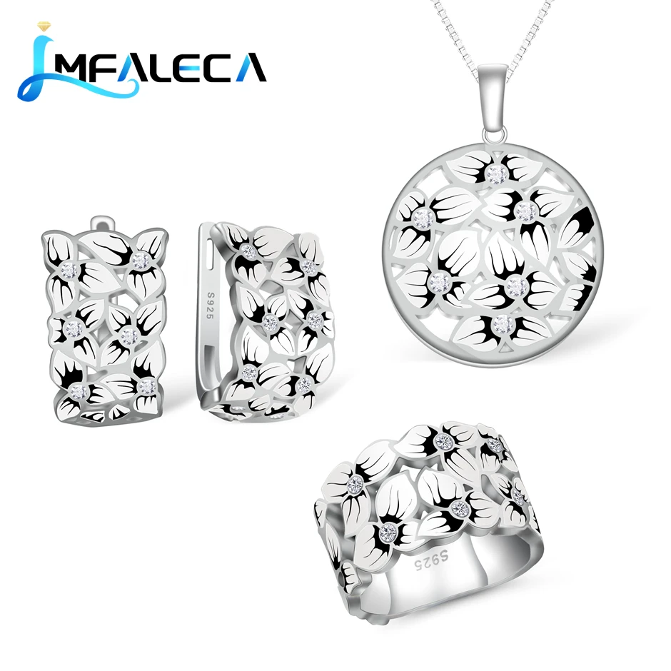 LMFALECA изысканные серебряные Ювелирные наборы белый и цветок из черной эмали