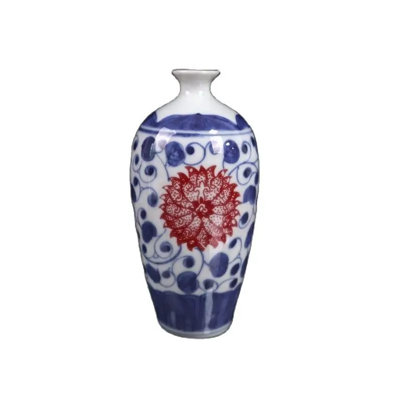 

Chinese Old Porcelain Blue And White Underglaze Red Lotus Vase