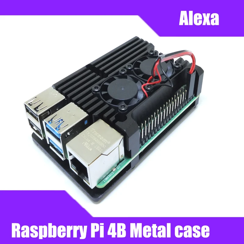 Чехол из алюминиевого сплава с двойным вентилятором для Raspberry Pi 4 Model B|Аксессуары