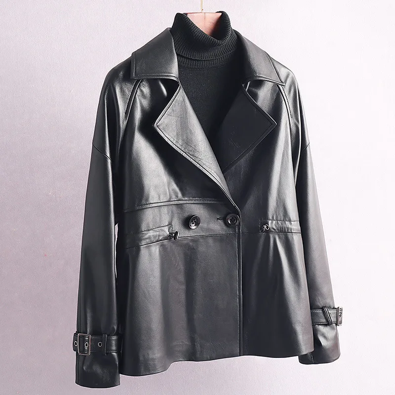 2020 New Genuine Leather Coats Short Turn-down Collar Green Sheep Fur Overcoats Single Breasted Long Sleeves Overcoats Jackets