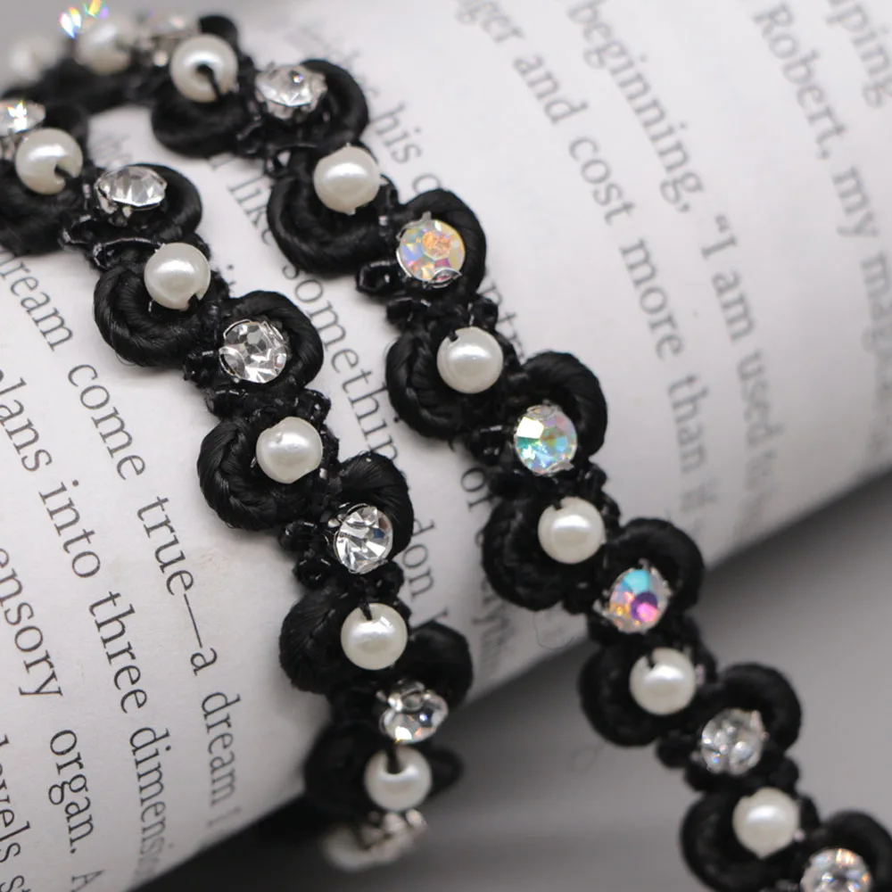 1 см * ярд стразы жемчужные кружевные отделки для одежды ручная работа и ленты DIY